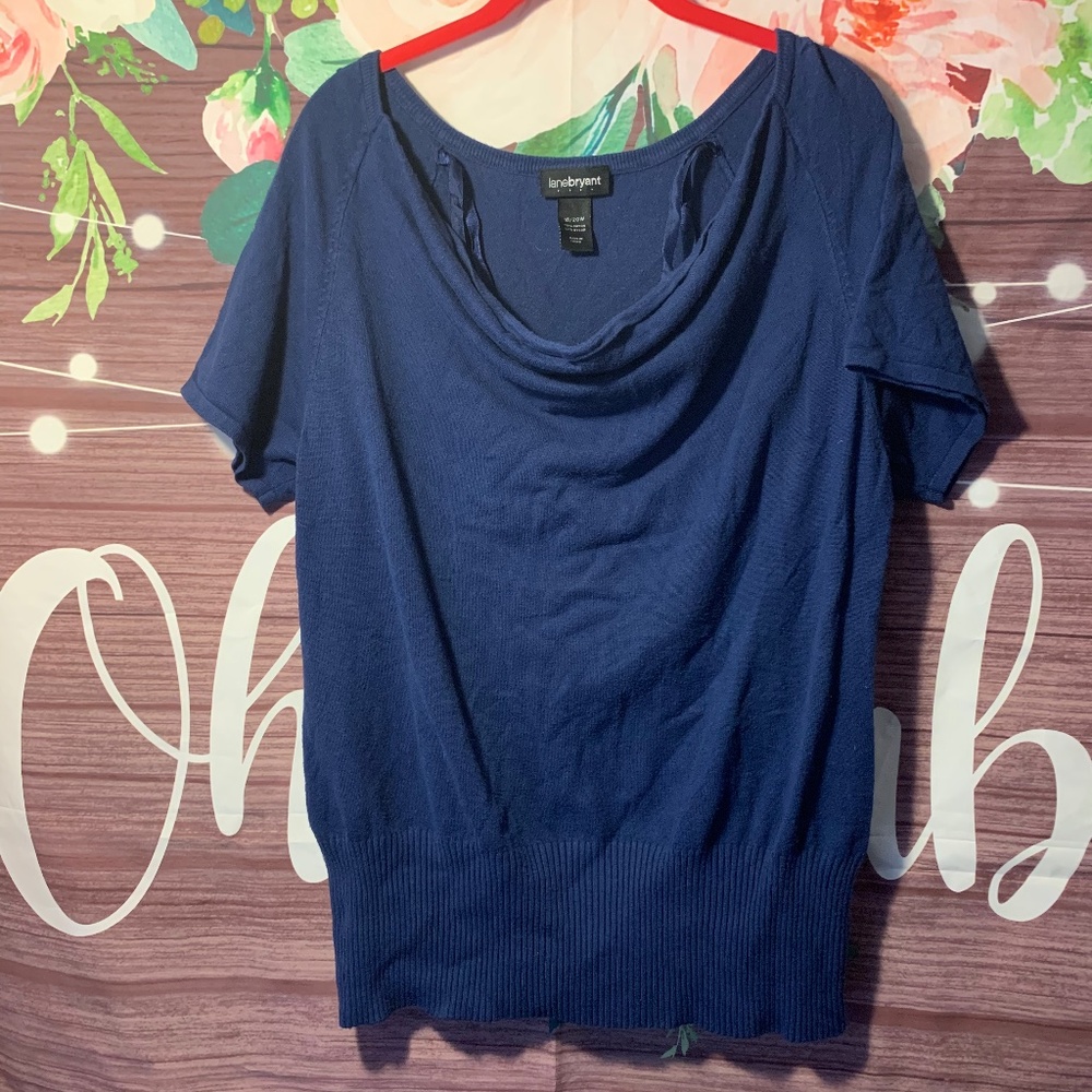 Lane Bryant Navy Cowl Neck Short Sleeve Sweater